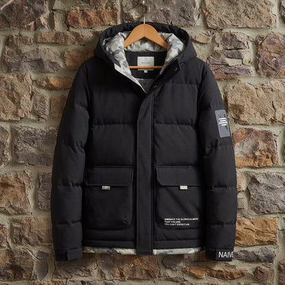 Men's Hooded Puffer Jacket - Insulated Water Resistant Warm Winter Coat