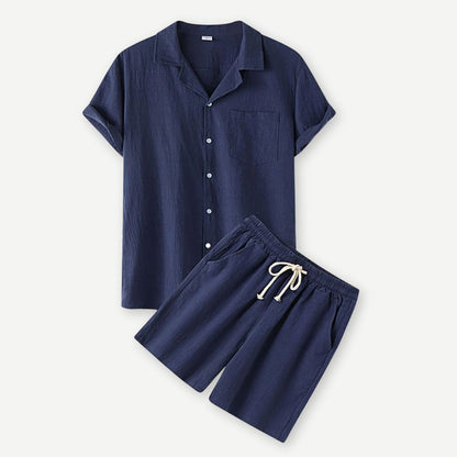 Men's Linen Shirt and Shorts Set - Casual Lightweight Summer Co-Ord Outfit