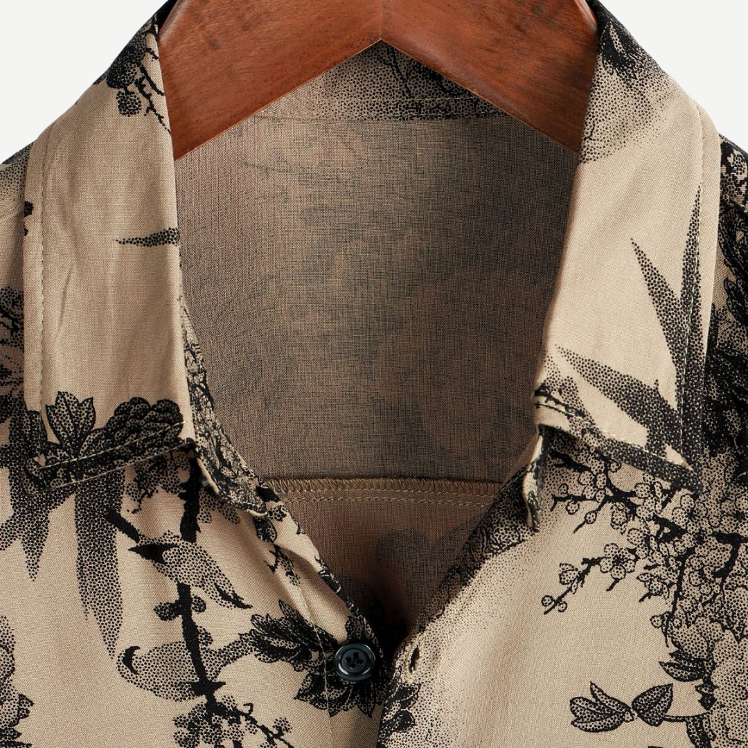 Men's Vintage Floral Resort Shirt - Inkwell Print Short Sleeve Holiday Top