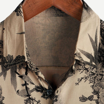 Men's Vintage Floral Resort Shirt - Inkwell Print Short Sleeve Holiday Top
