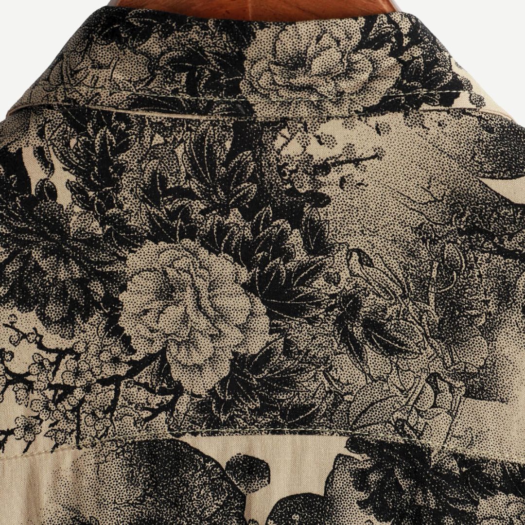 Men's Vintage Floral Resort Shirt - Inkwell Print Short Sleeve Holiday Top