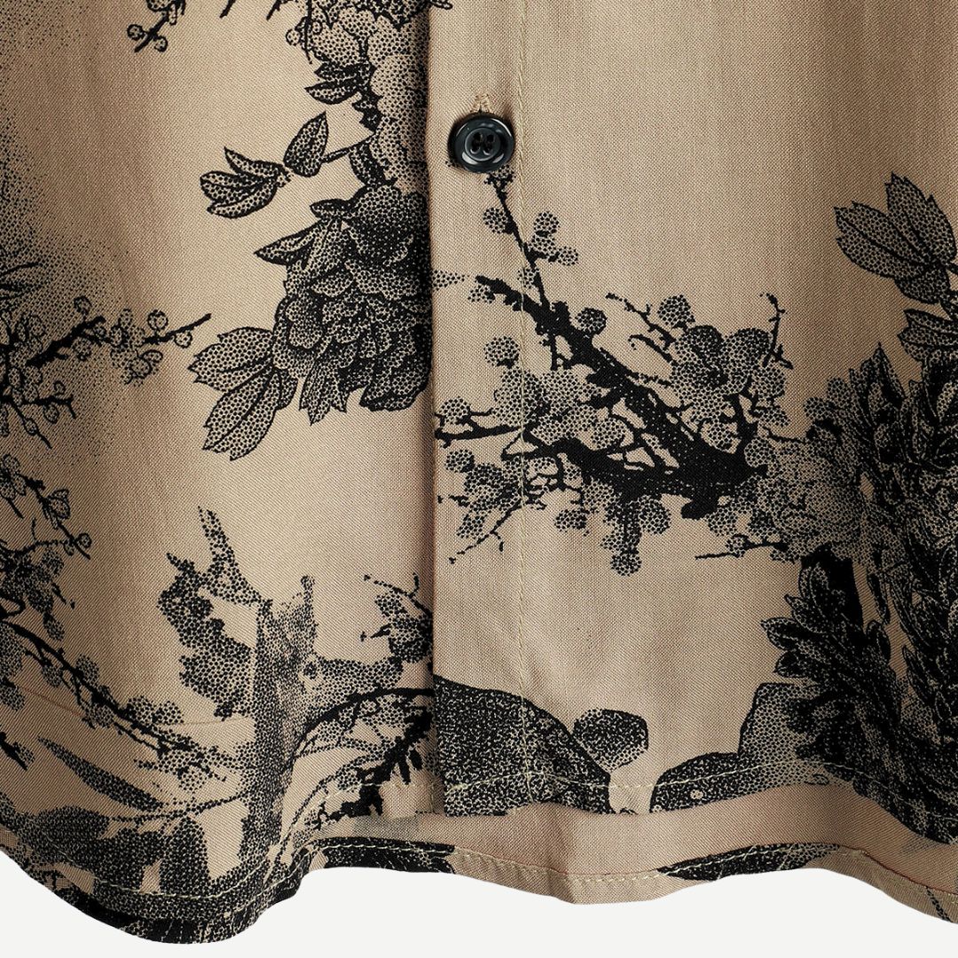 Men's Vintage Floral Resort Shirt - Inkwell Print Short Sleeve Holiday Top