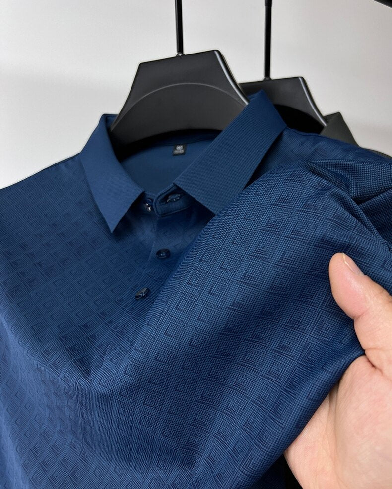 Men's Silk Blend Knit Polo Shirt - Premium Ultra Soft Casual Luxury Top