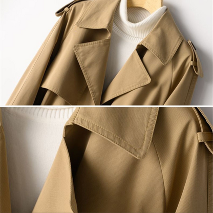 Women's Trench Coat - Retro Wash Double Breasted Casual Outerwear Jacket